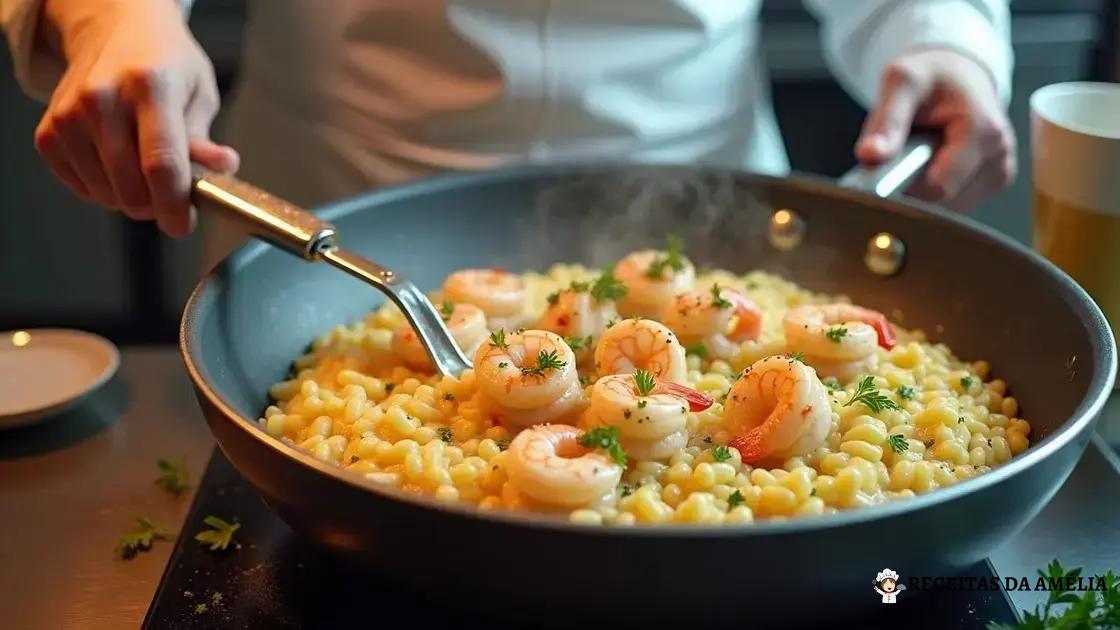 Passo a passo para preparar o risoto com camarões