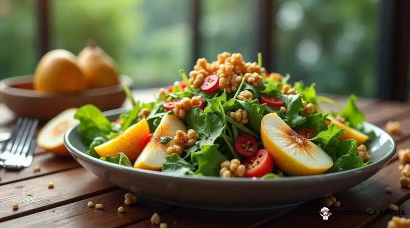 Salada de Folhas com Nozes e Pera Caramelizada: Uma Delícia Refrescante!